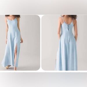 White House Black Market Jean Dress slit with Lace up back summer lovely size m